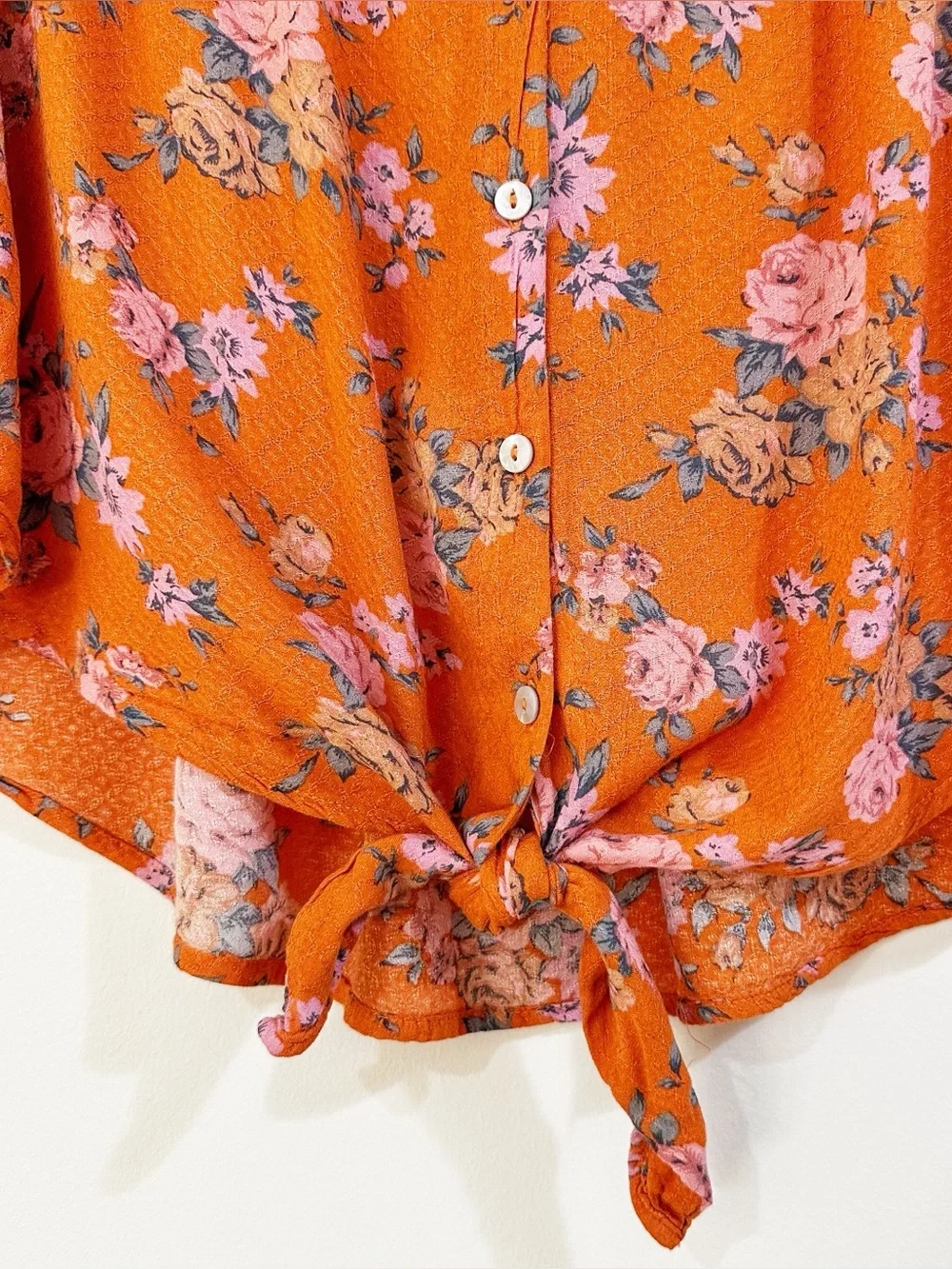 Free People Celia Floral Print Tie Front Blouse Size Small